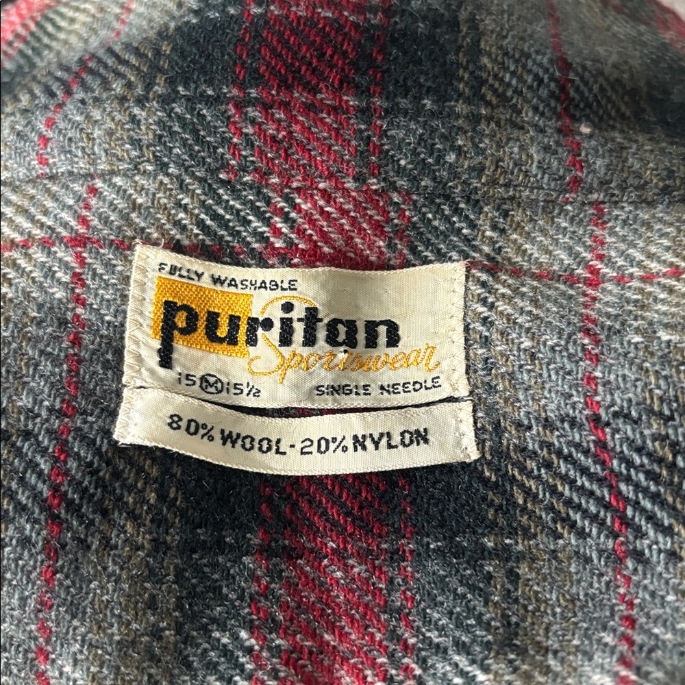 VINTAGE 60s Puritan Washable Wool Plaid Flannel Shirt M Red Gray Rockabilly - Picture 8 of 8